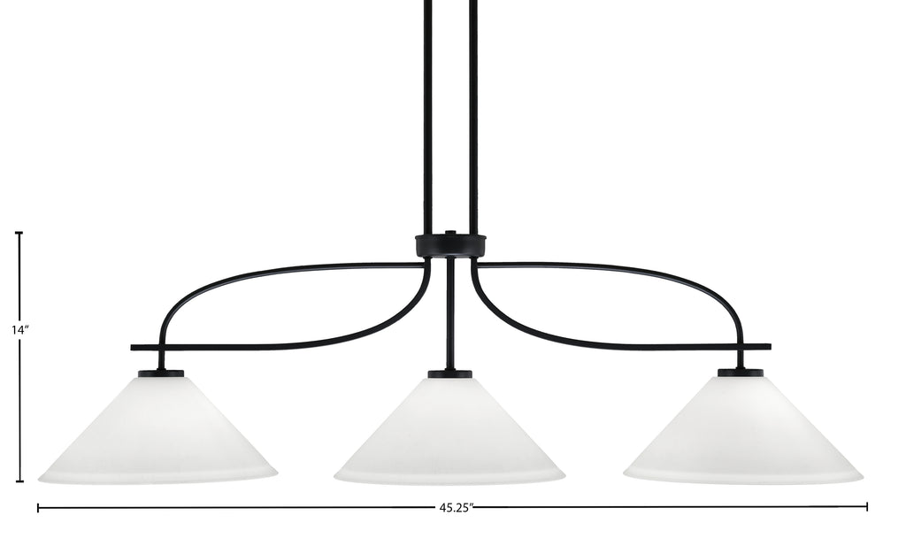 Cavella Three Light Island Pendant in Matte Black with 12" White Muslin Shade