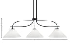 Cavella Three Light Island Pendant in Matte Black with 12" White Muslin Shade