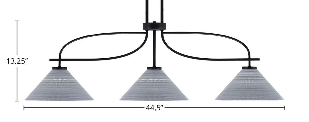 Cavella Three Light Island Pendant in Matte Black with 12" Gray Matrix Shade
