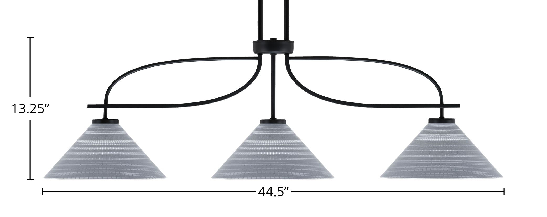 Cavella Three Light Island Pendant in Matte Black with 12" Gray Matrix Shade