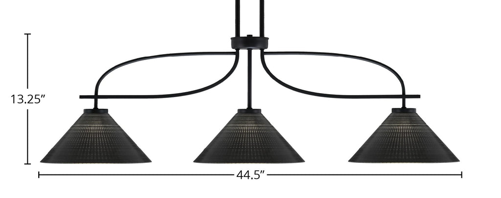 Cavella Three Light Island Pendant in Matte Black with 12" Black Matrix Shade
