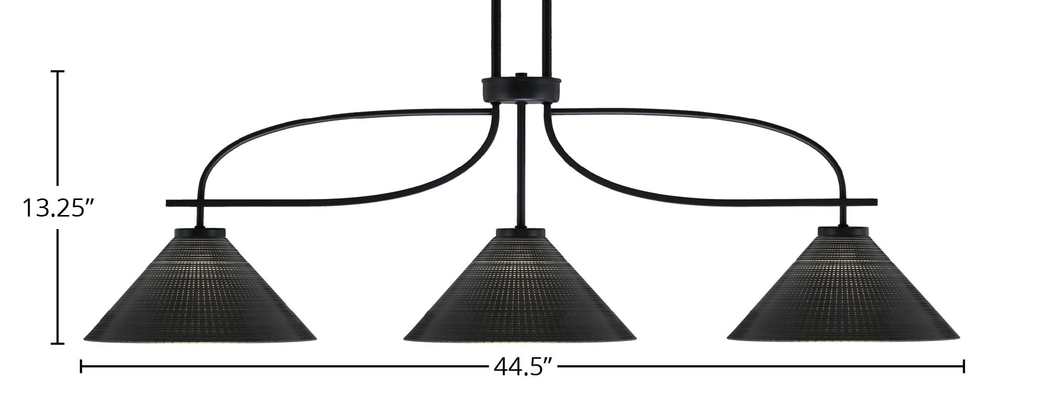 Cavella Three Light Island Pendant in Matte Black with 12" Black Matrix Shade
