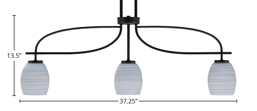 Cavella Three Light Island Pendant in Matte Black with 5" Gray Matrix Shade