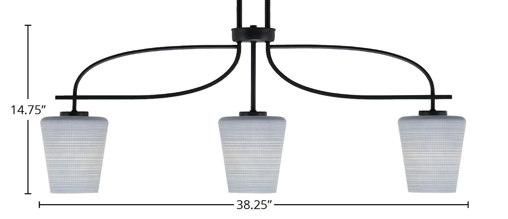 Cavella Three Light Island Pendant in Matte Black with 6" Gray Matrix Shade