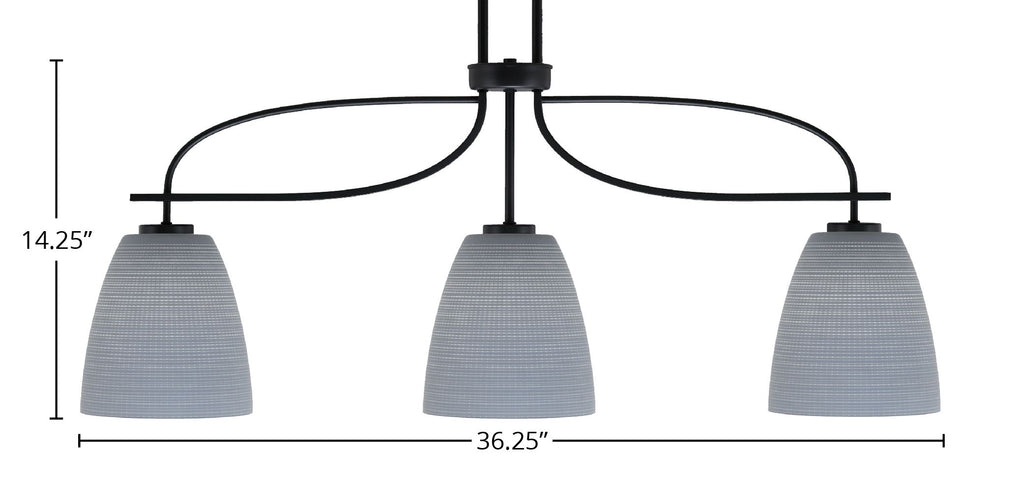 Cavella Three Light Island Pendant in Matte Black with 8" Gray Matrix Shade