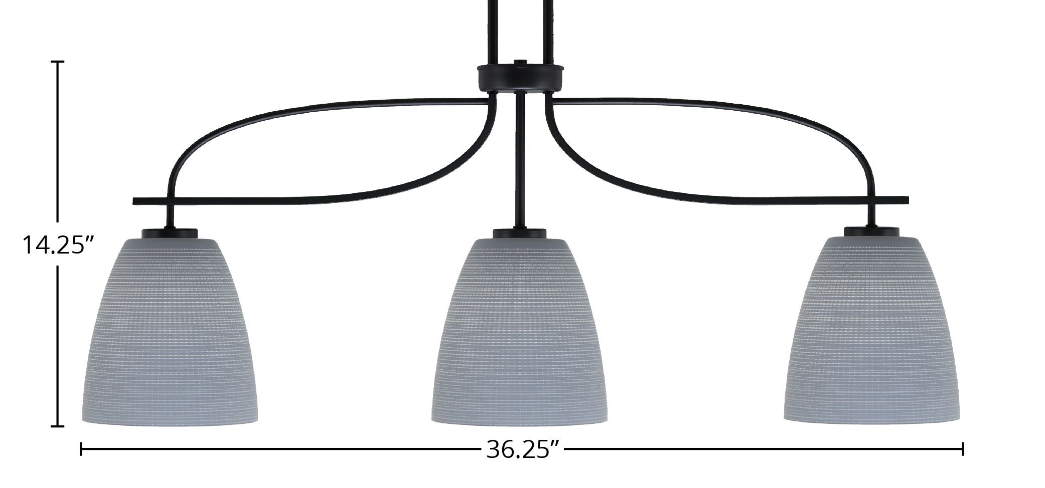Cavella Three Light Island Pendant in Matte Black with 8" Gray Matrix Shade