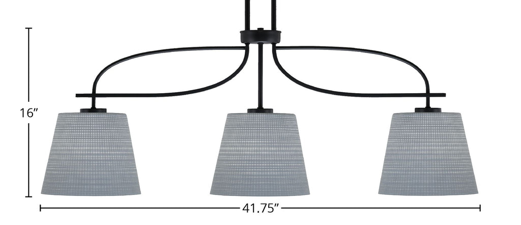 Cavella Three Light Island Pendant in Matte Black with 10" Gray Matrix Shade