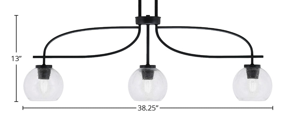 Cavella Three Light Island Pendant in Matte Black with 5.75" Clear Bubble Shade