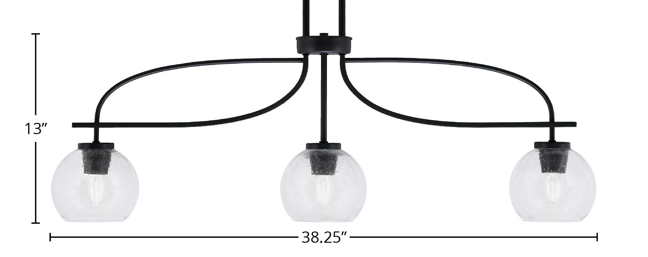 Cavella Three Light Island Pendant in Matte Black with 5.75" Clear Bubble Shade