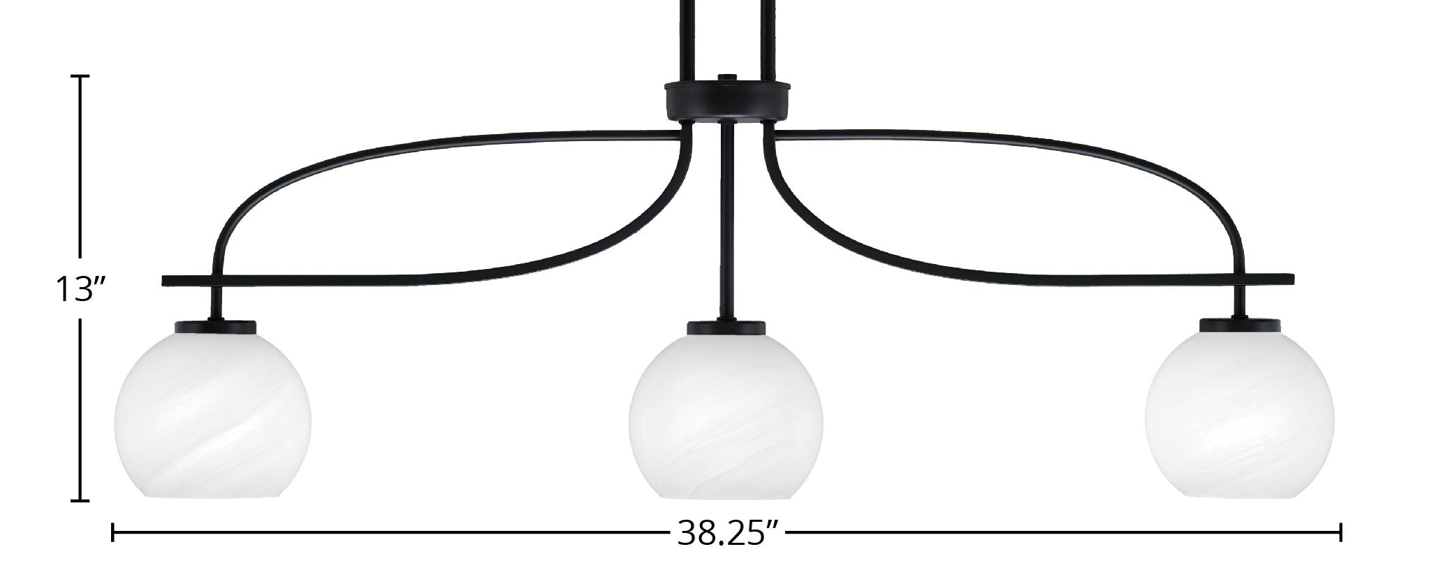Cavella Three Light Island Pendant in Matte Black with 5.75" White Marble Shade