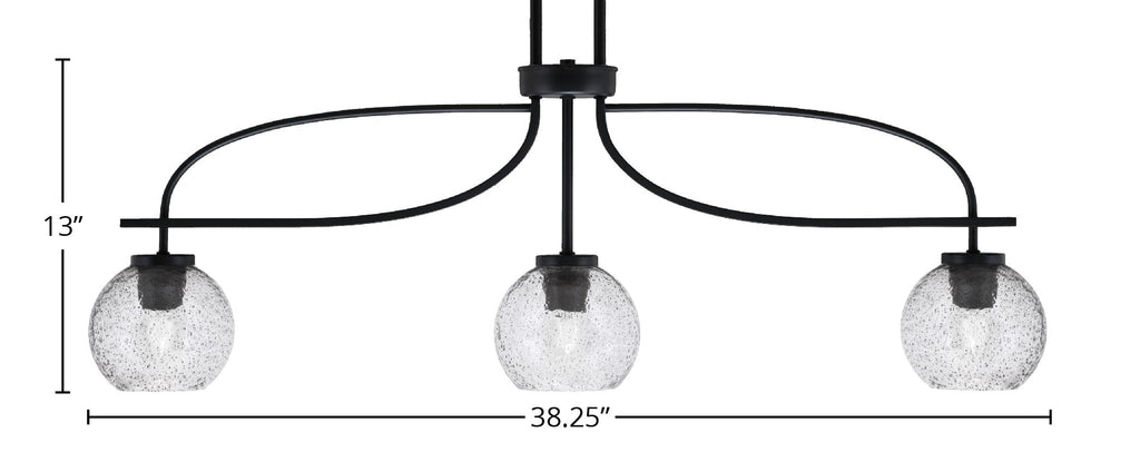 Cavella Three Light Island Pendant in Matte Black with 5.75" Smoke Bubble Shade