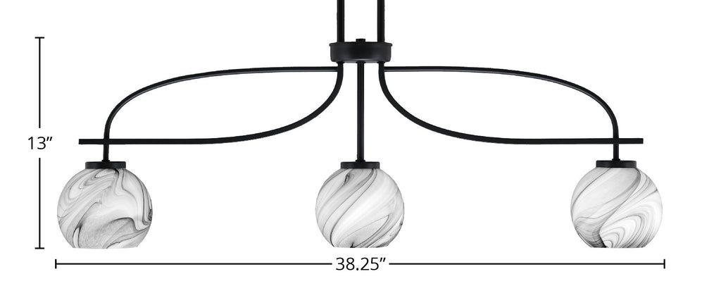 Cavella Three Light Island Pendant in Matte Black with 5.75" Onyx Swirl Shade