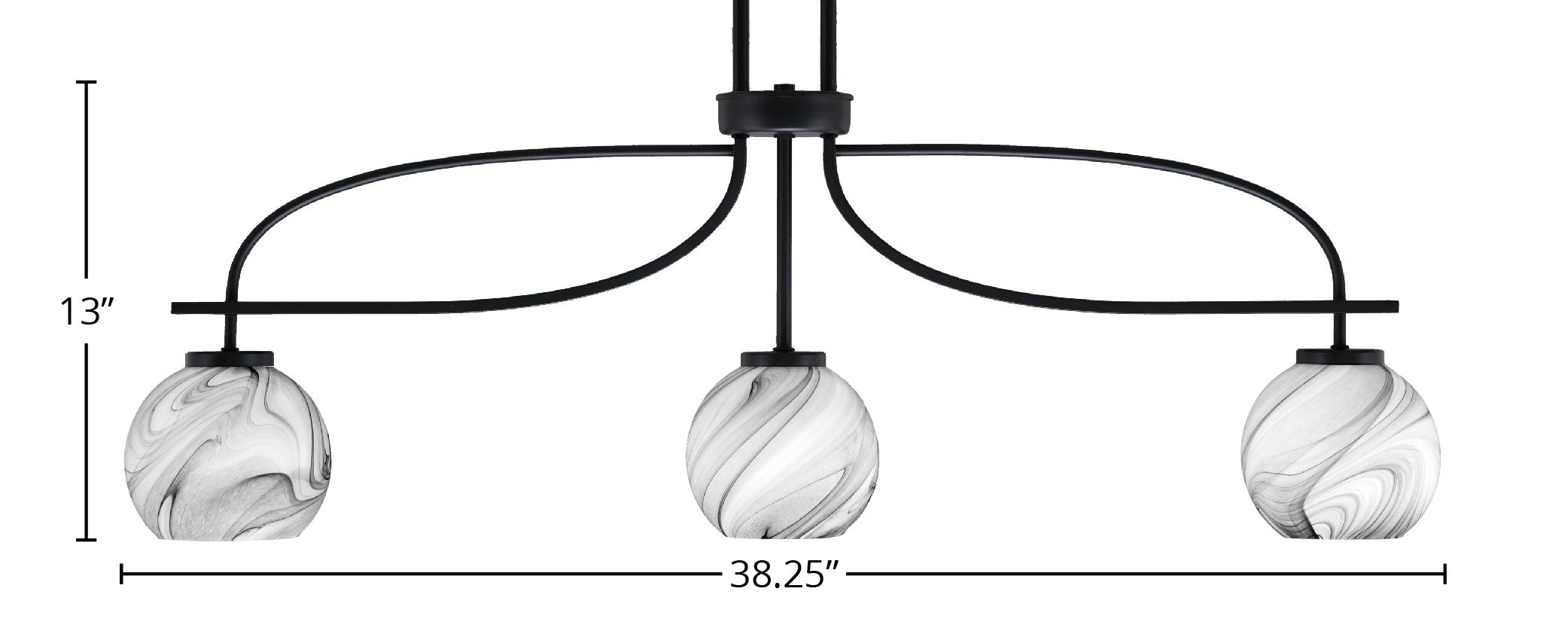 Cavella Three Light Island Pendant in Matte Black with 5.75" Onyx Swirl Shade