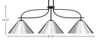 Cavella Three Light Island Pendant in Matte Black with 14" Chrome Cone Metal Shade Shade