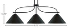 Cavella Three Light Island Pendant in Matte Black with 14" Matte Black Cone Metal Shade Shade