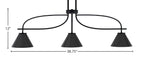 Cavella Three Light Island Pendant in Matte Black with 7" Matte Black Cone Metal Shade Shade