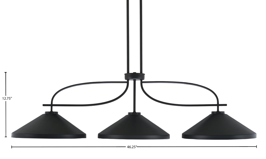 Cavella Three Light Island Pendant in Matte Black with 14" Matte Black Cone Metal Shade
