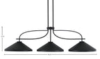 Cavella Three Light Island Pendant in Matte Black with 14" Matte Black Cone Metal Shade