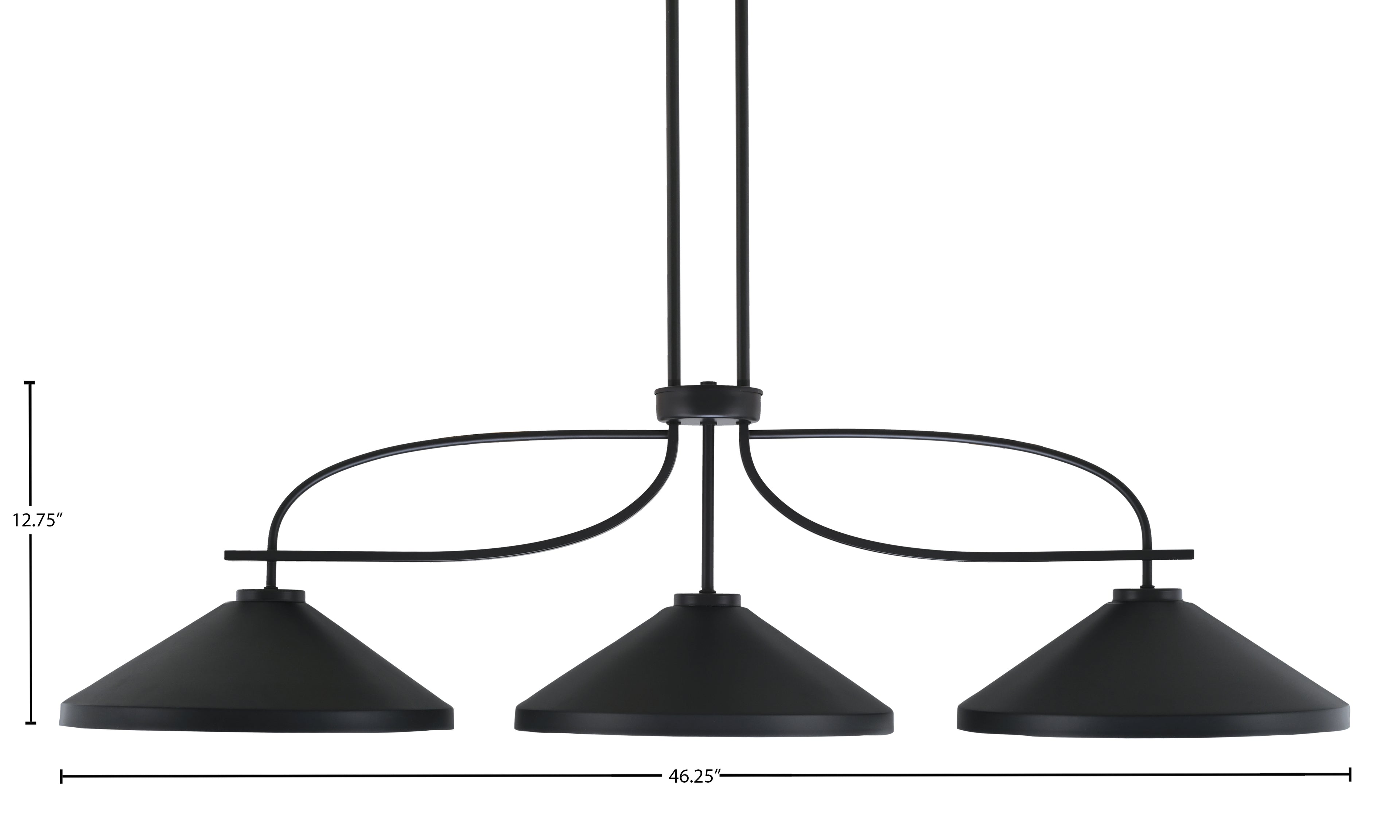 Cavella Three Light Island Pendant in Matte Black with 14" Matte Black Cone Metal Shade