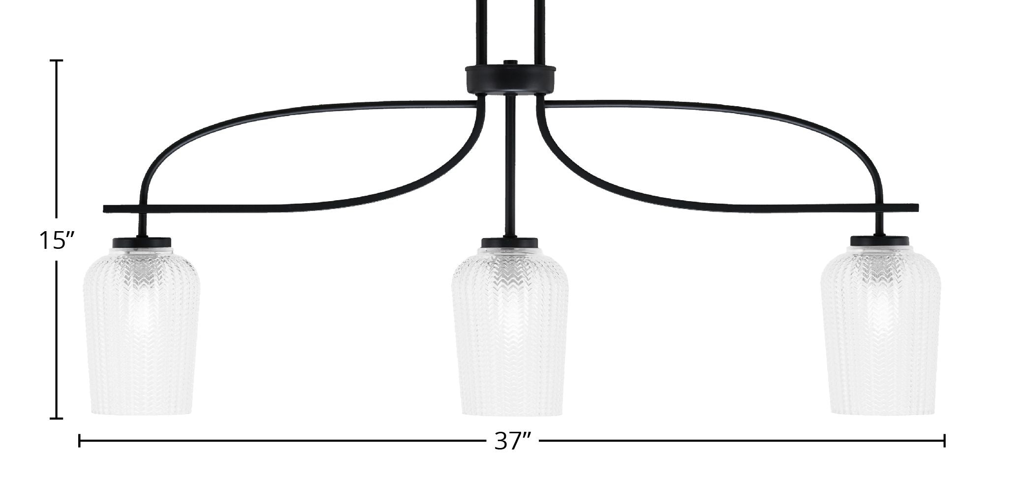 Cavella Three Light Island Pendant in Matte Black with 5" Clear Textured Shade