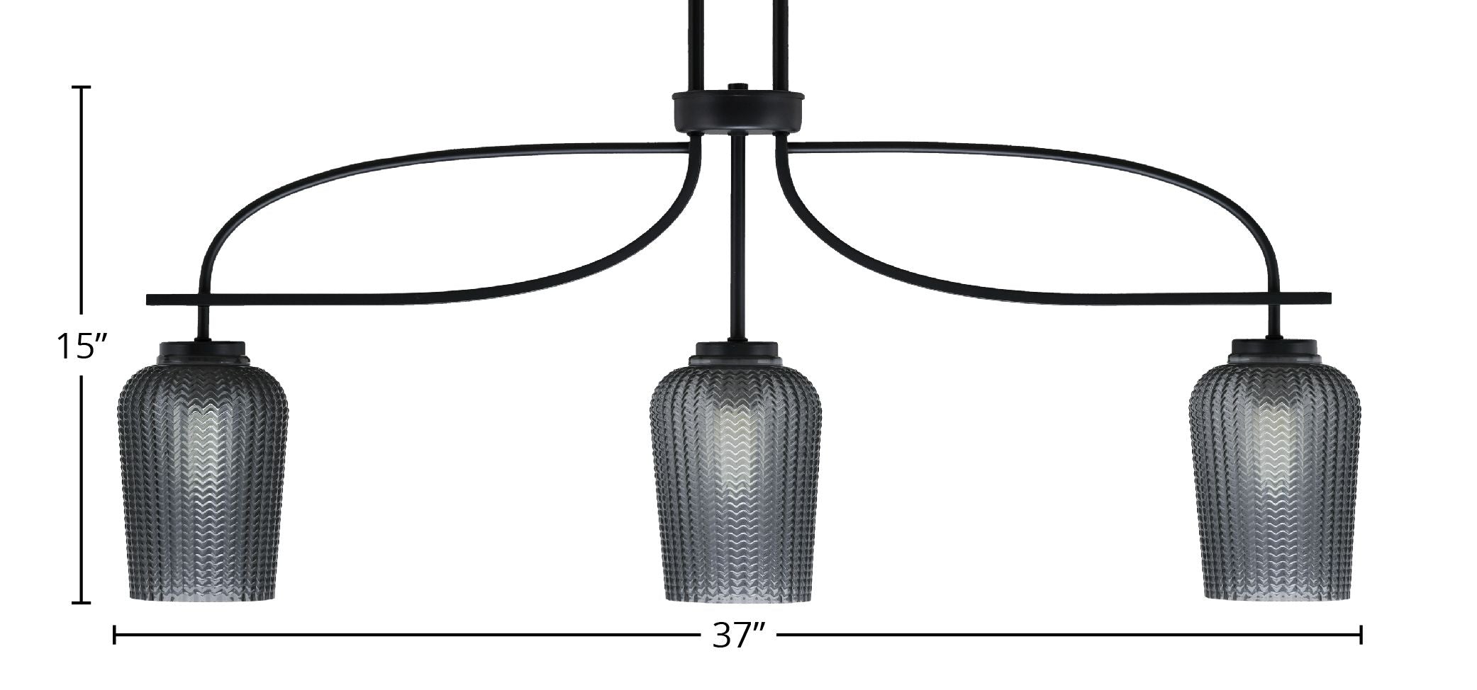 Cavella Three Light Island Pendant in Matte Black with 5" Smoke Textured Shade