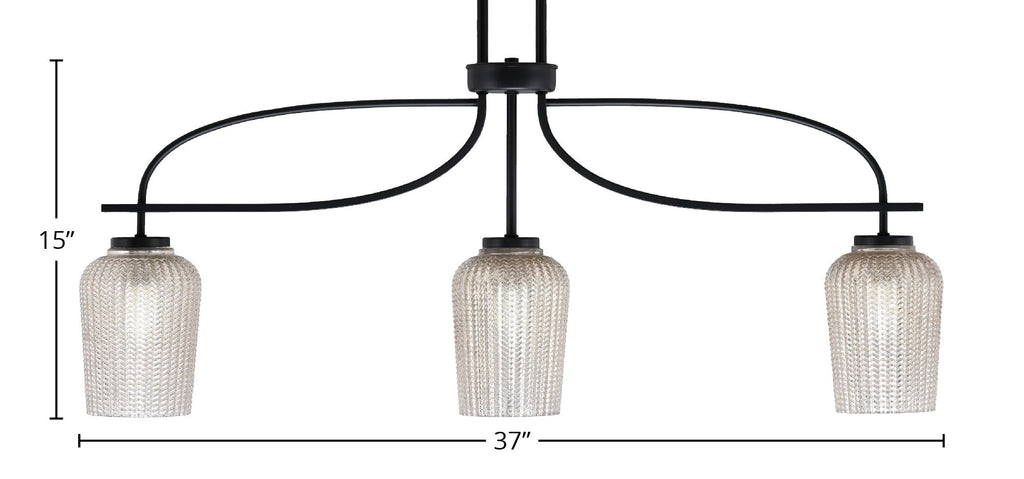 Cavella Three Light Island Pendant in Matte Black with 5" Silver Textured Shade