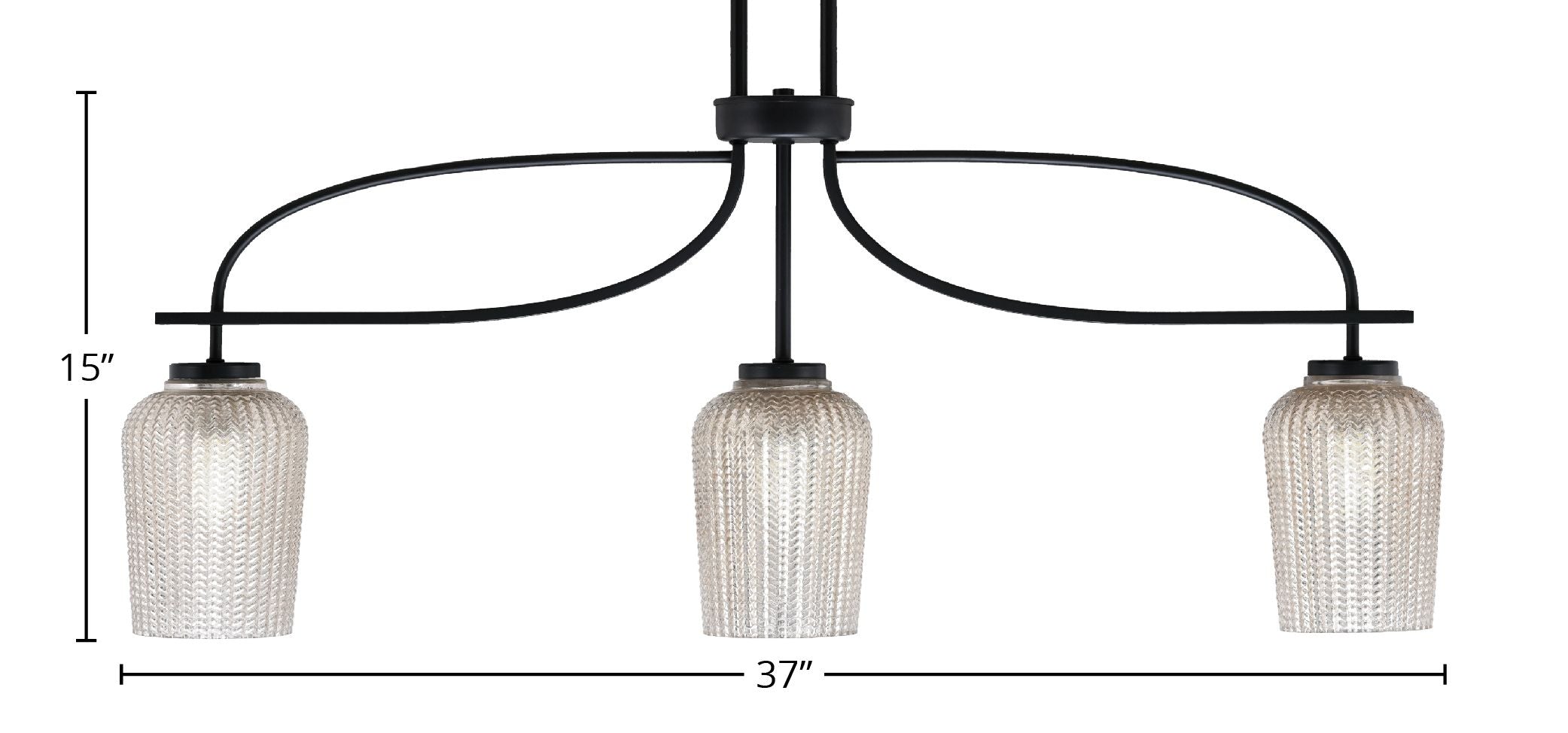 Cavella Three Light Island Pendant in Matte Black with 5" Silver Textured Shade