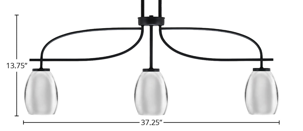 Cavella Three Light Island Pendant in Matte Black with 5" Chrome Oval Metal Shade Shade