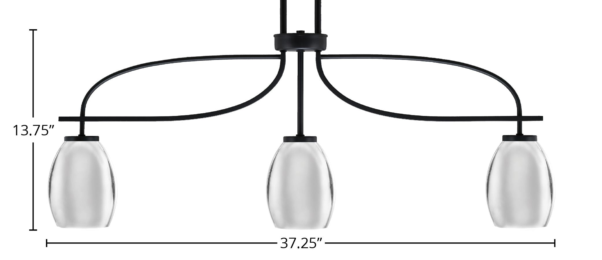 Cavella Three Light Island Pendant in Matte Black with 5" Chrome Oval Metal Shade Shade