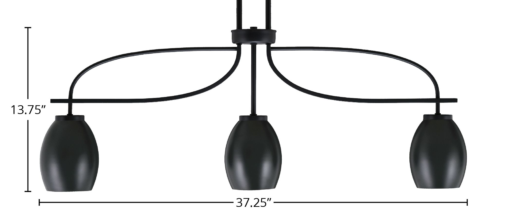 Cavella Three Light Island Pendant in Matte Black with 5" Matte Black Oval Metal Shade Shade