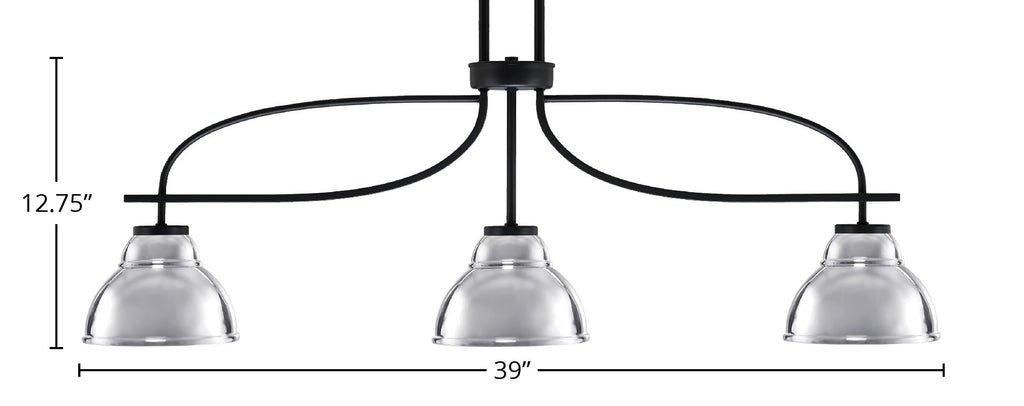 Cavella Three Light Island Pendant in Matte Black with 7" Chrome Double Bubble Metal Shade Shade