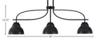 Cavella Three Light Island Pendant in Matte Black with 7" Matte Black Double Bubble Metal Shade Shade