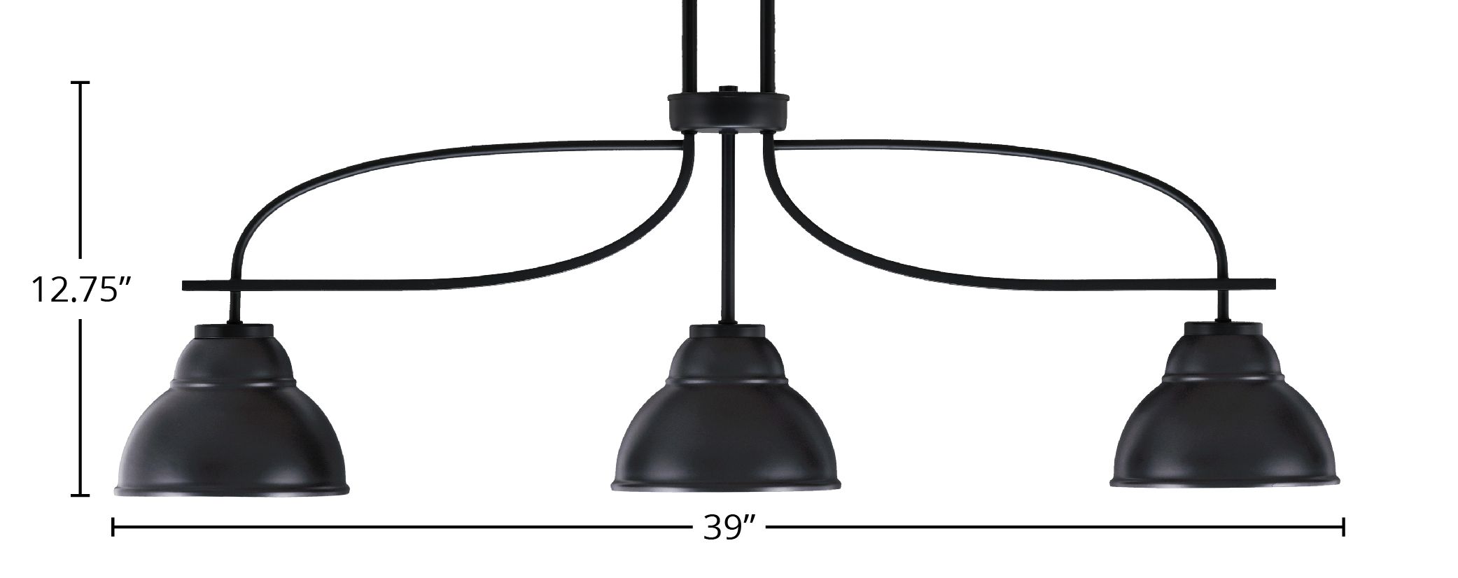 Cavella Three Light Island Pendant in Matte Black with 7" Matte Black Double Bubble Metal Shade Shade