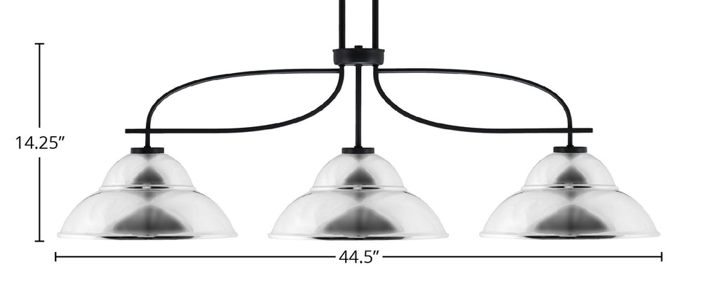 Cavella Three Light Island Pendant in Matte Black with 13" Chrome Double Bubble Metal Shade Shade