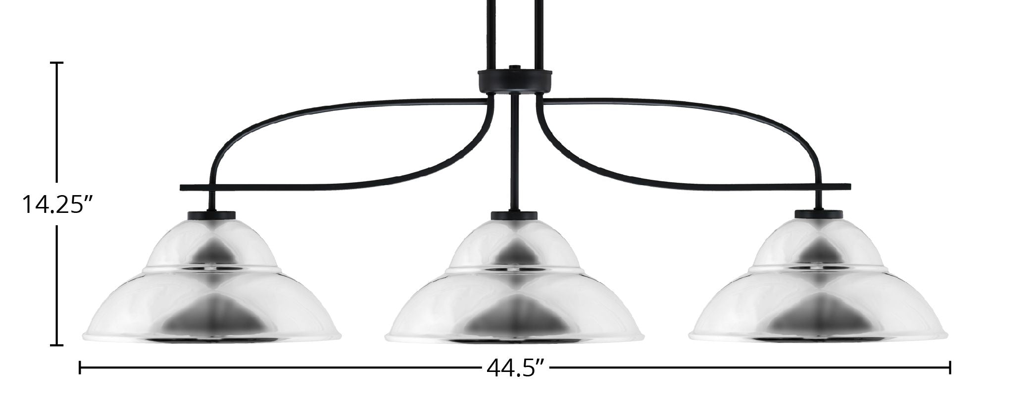 Cavella Three Light Island Pendant in Matte Black with 13" Chrome Double Bubble Metal Shade Shade