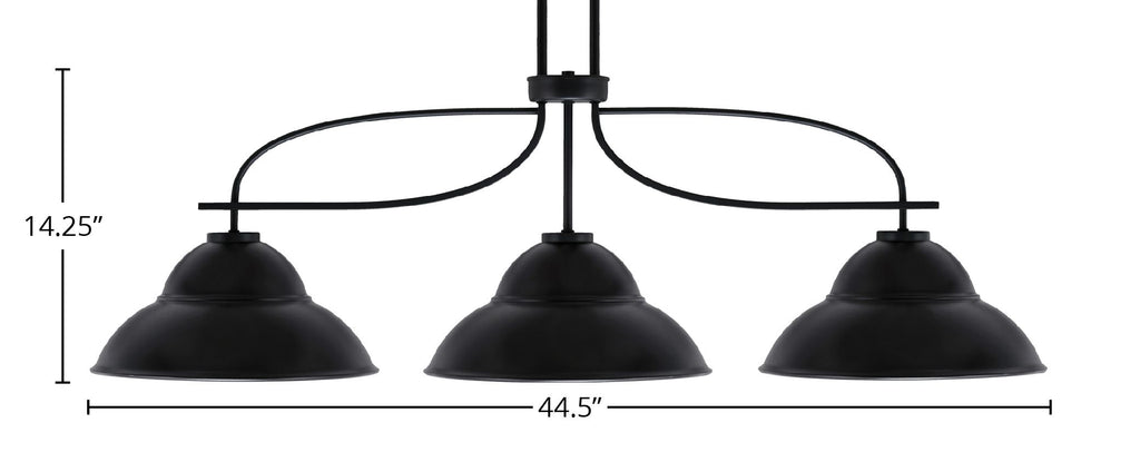 Cavella Three Light Island Pendant in Matte Black with 13" Matte Black Double Bubble Metal Shade Shade