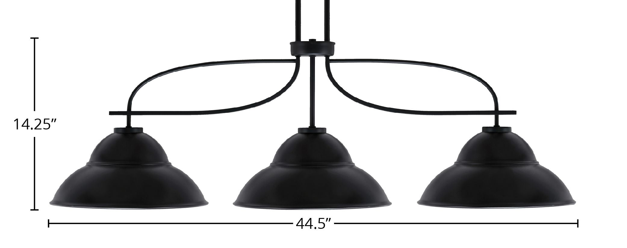 Cavella Three Light Island Pendant in Matte Black with 13" Matte Black Double Bubble Metal Shade Shade