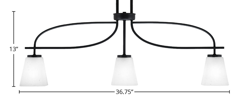 Cavella Three Light Island Pendant in Matte Black with 4.5" Square White Muslin Shade