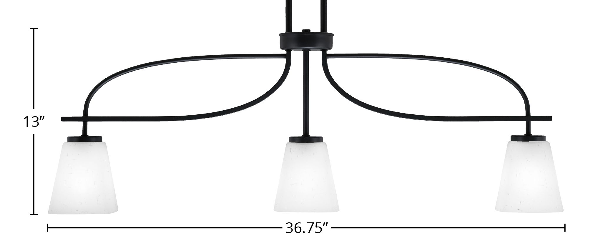 Cavella Three Light Island Pendant in Matte Black with 4.5" Square White Muslin Shade