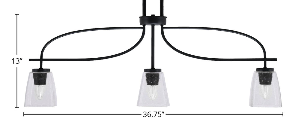 Cavella Three Light Island Pendant in Matte Black with 4.5" Square Clear Bubble Shade