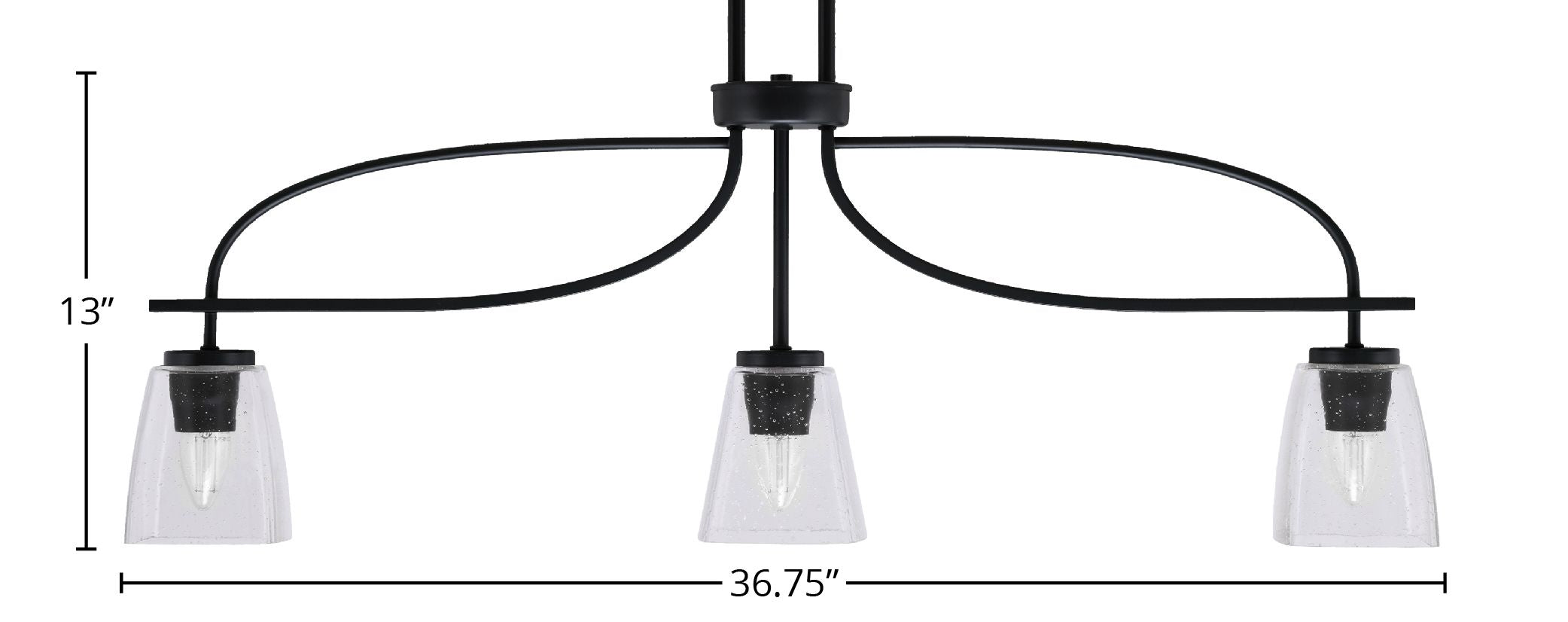 Cavella Three Light Island Pendant in Matte Black with 4.5" Square Clear Bubble Shade