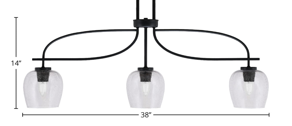 Cavella Three Light Island Pendant in Matte Black with 6" Clear Bubble Shade