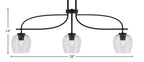 Cavella Three Light Island Pendant in Matte Black with 6" Clear Bubble Shade