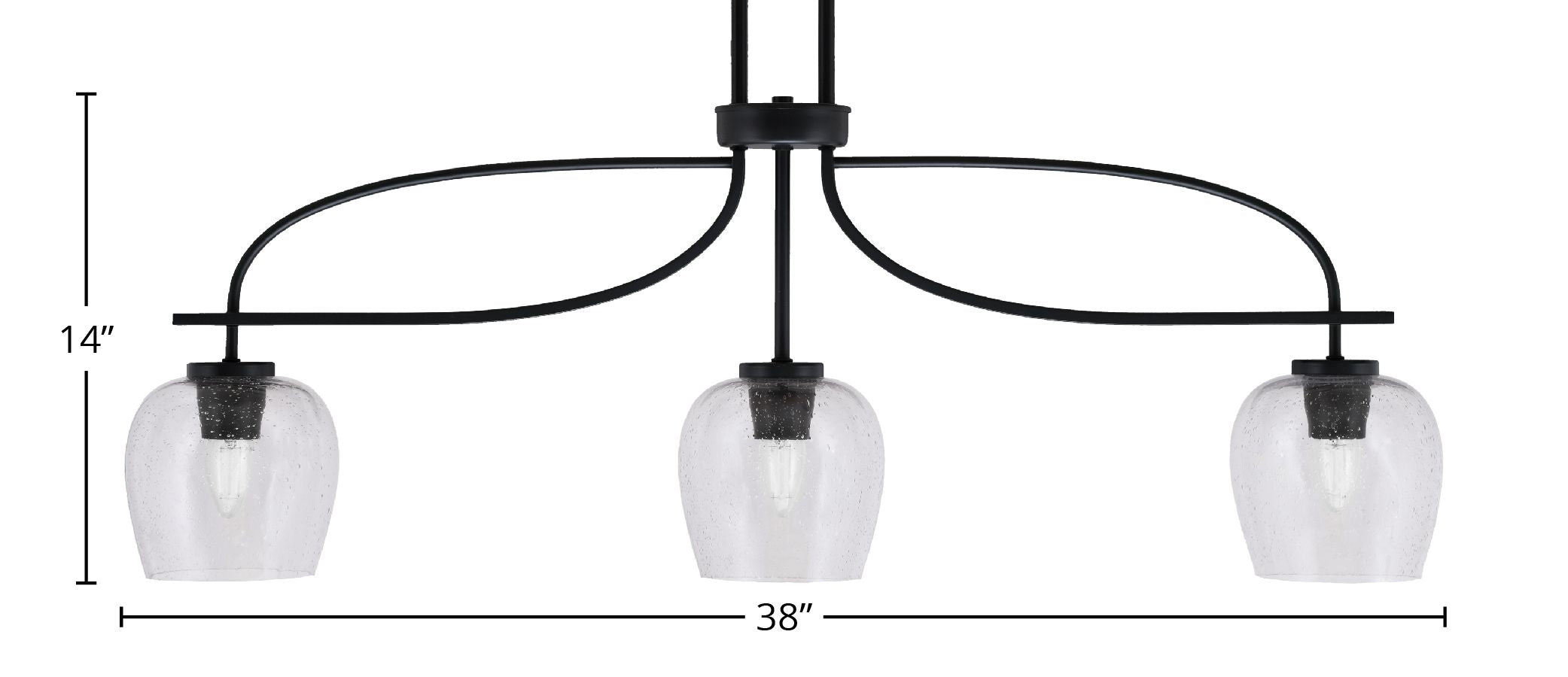 Cavella Three Light Island Pendant in Matte Black with 6" Clear Bubble Shade