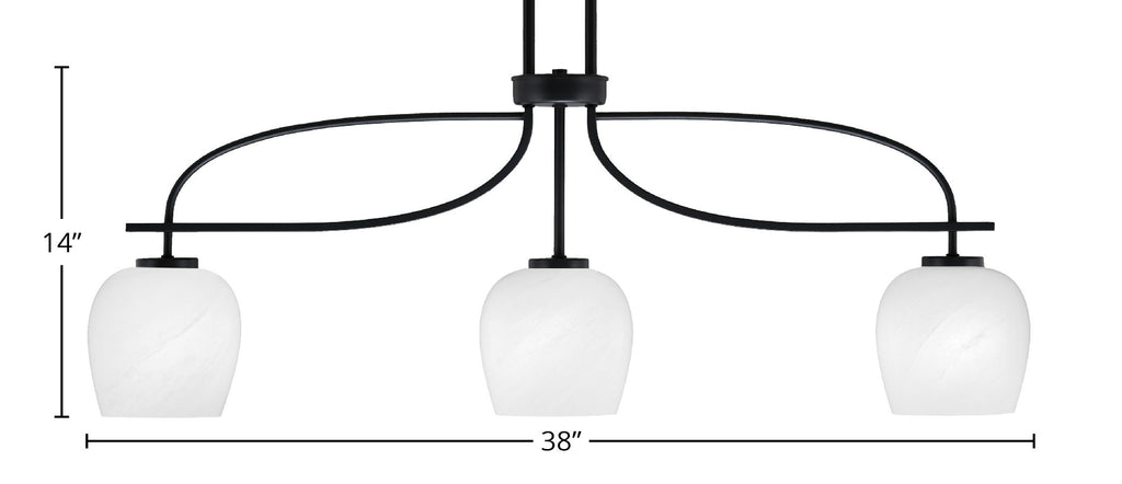 Cavella Three Light Island Pendant in Matte Black with 6" White Marble Shade