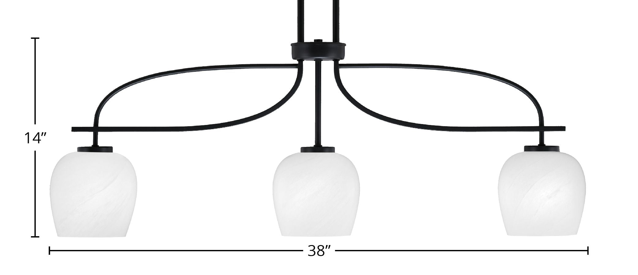 Cavella Three Light Island Pendant in Matte Black with 6" White Marble Shade