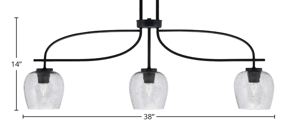 Cavella Three Light Island Pendant in Matte Black with 6" Smoke Bubble Shade