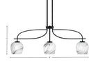 Cavella Three Light Island Pendant in Matte Black with 6" Onyx Swirl Shade