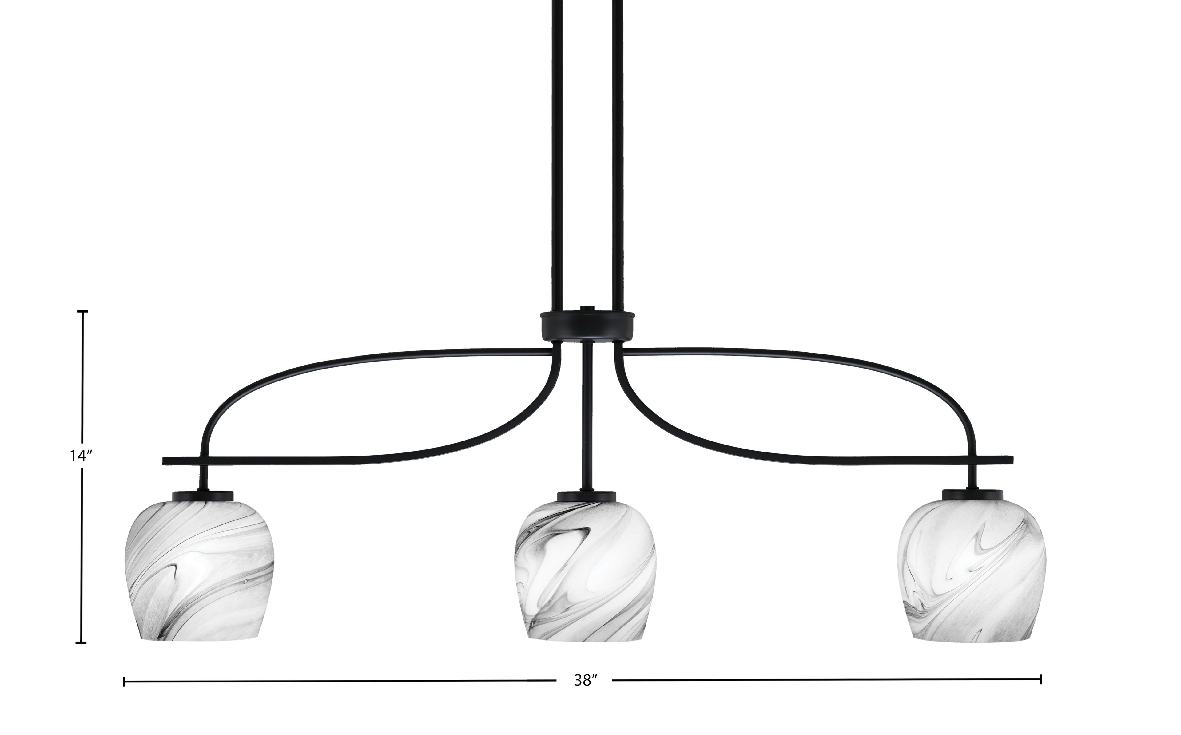 Cavella Three Light Island Pendant in Matte Black with 6" Onyx Swirl Shade