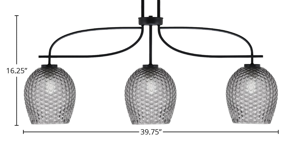 Cavella Three Light Island Pendant in Matte Black with 7.5" Smoke Textured Shade